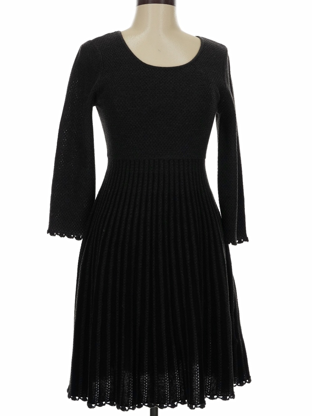 Dana Buchman Black Knit Pleated Fit & Flare Dress Size M Classic Black Knit